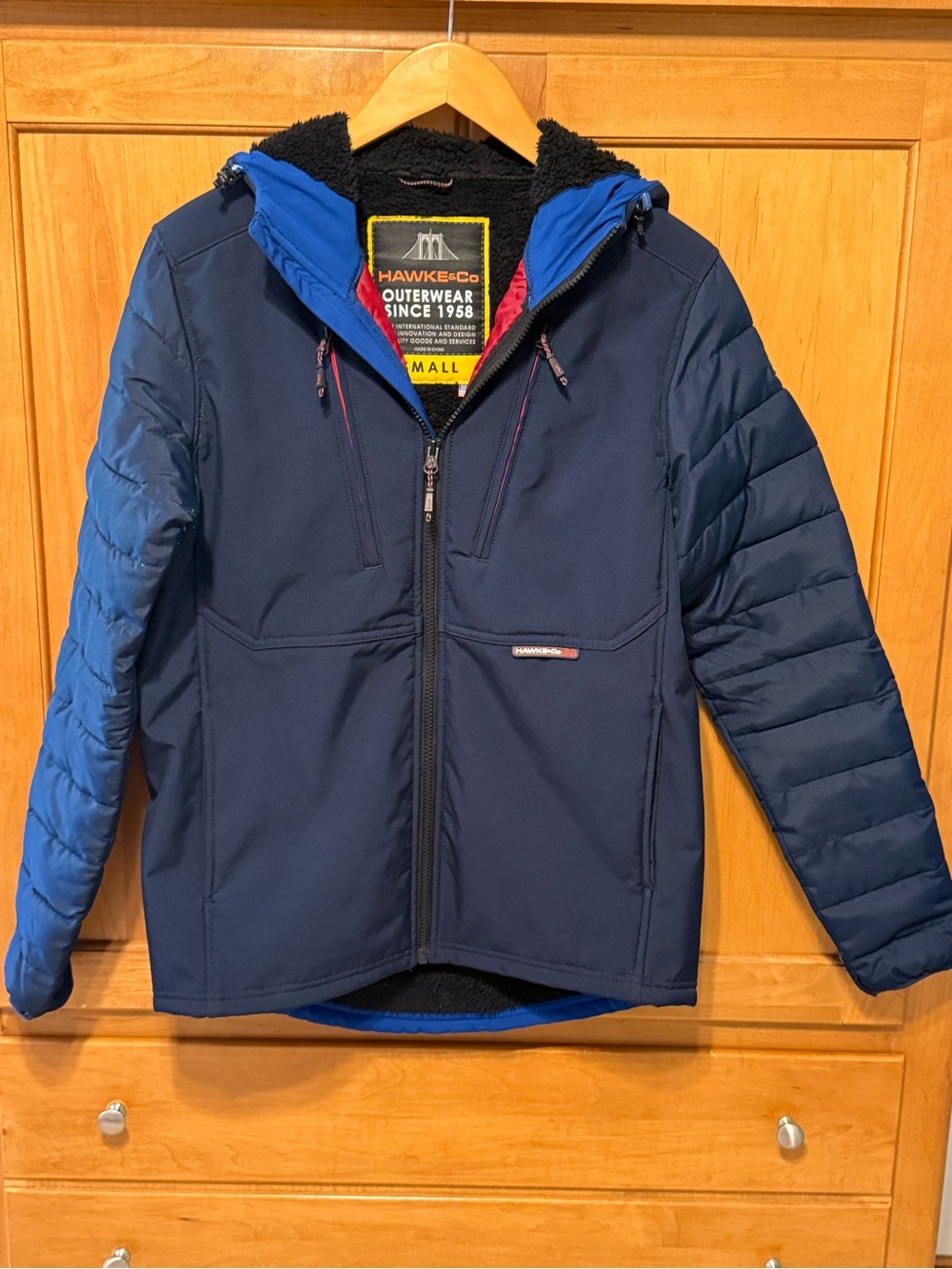 Hawke & Co Men’s Navy Blue & Royal Blue Hooded Puffer Jacket